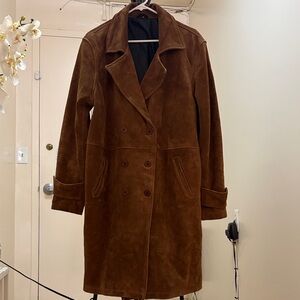 Brown Suede Double-Breasted Men’s  Coat Size M